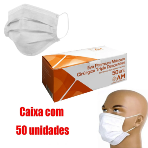 Máscara Branca tripla com elástico com 50 unidades – América Medical