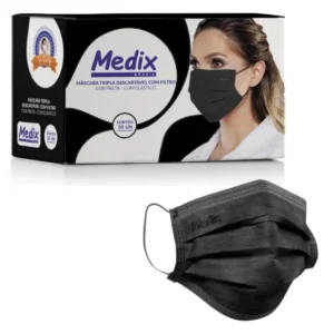 Máscara Preta com elástico caixa com 50 und - Medix